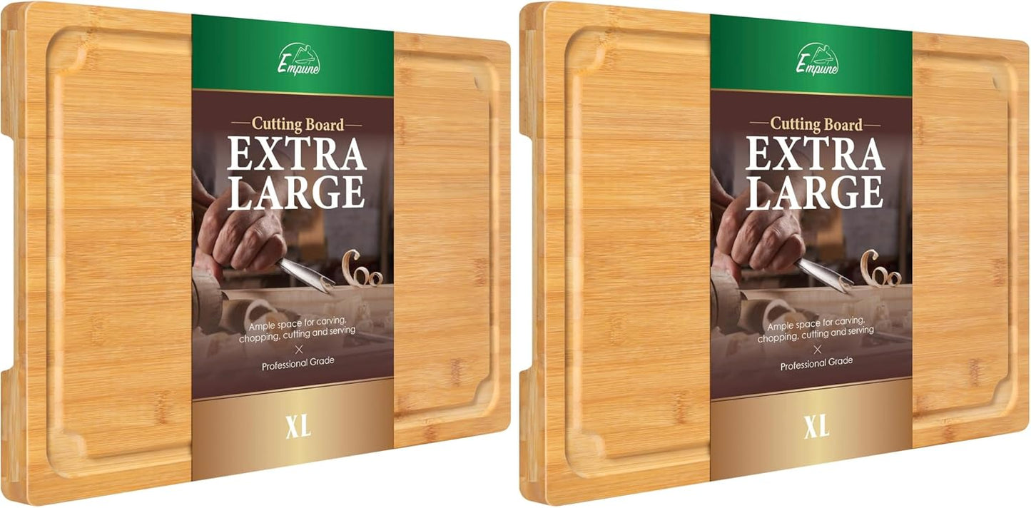 Extra Large Cutting Board, 17.6" Bamboo Cutting Boards for Kitchen with Juice Groove and Handles Kitchen Chopping Board for Meat Cheese board Heavy Duty Serving Tray, XL, Empune