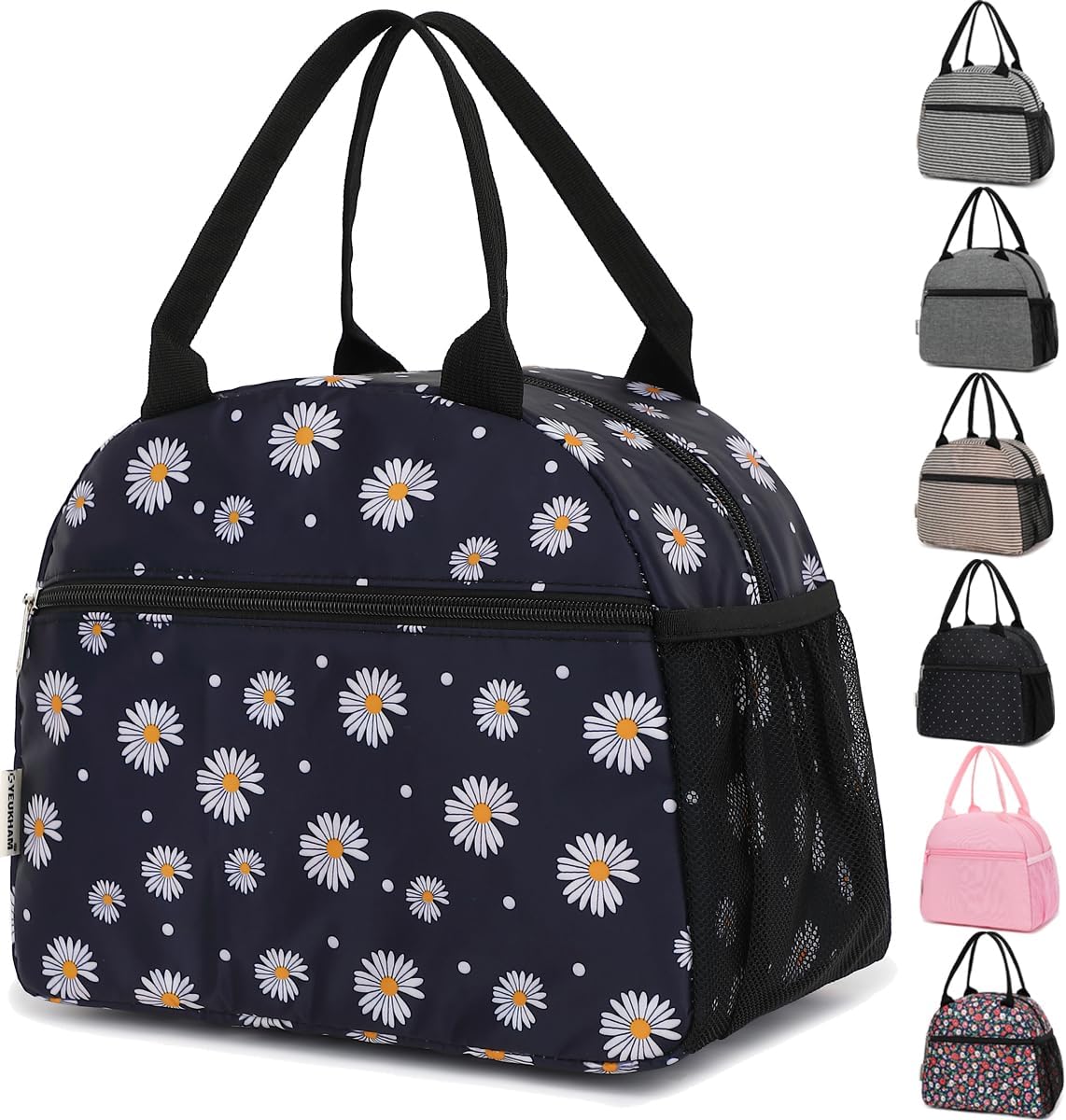 GYEUKHAM Lunch Bag Women, Lunch Box for Adult Men Kids Girls, Small Cute Lunchbox Tote Large Capacity Insulated Lunch Container Cooler for Work School Picnic Travel, Black White Stripes