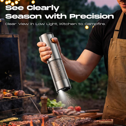 Electric Salt and Pepper Grinder Set, Battery Automatic Salt and Pepper Shaker with Adjustable Coarseness, Large Capacity Pepper Mill with LED White Elephant Gifts(Battery-Stainless Steel)