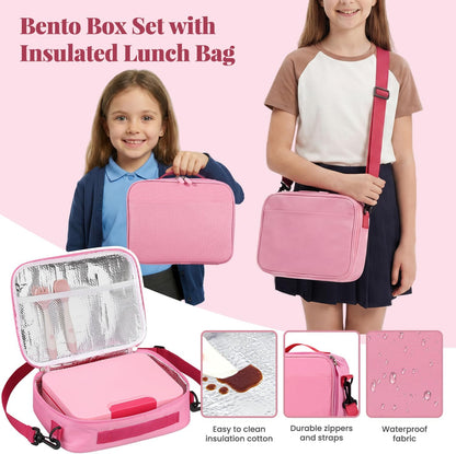 HWONMTE Bento Lunch Box Set for Kids with 9.5oz Soup Thermo Leak-Proof Lunch Food Container with Insulated Lunch Bag Hot Food Jar for Kid Toddler Girls Boys Teens to School,Travel (Green)