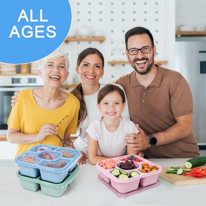 Caperci 5-Pack Lunchable Container Set for Kids & Adults - Reusable Bento Snack Box Containers with 5-Compartment for Food Storage & Meal Prep, Wheat Straw, BPA-Free (Dark & Clear Lids)