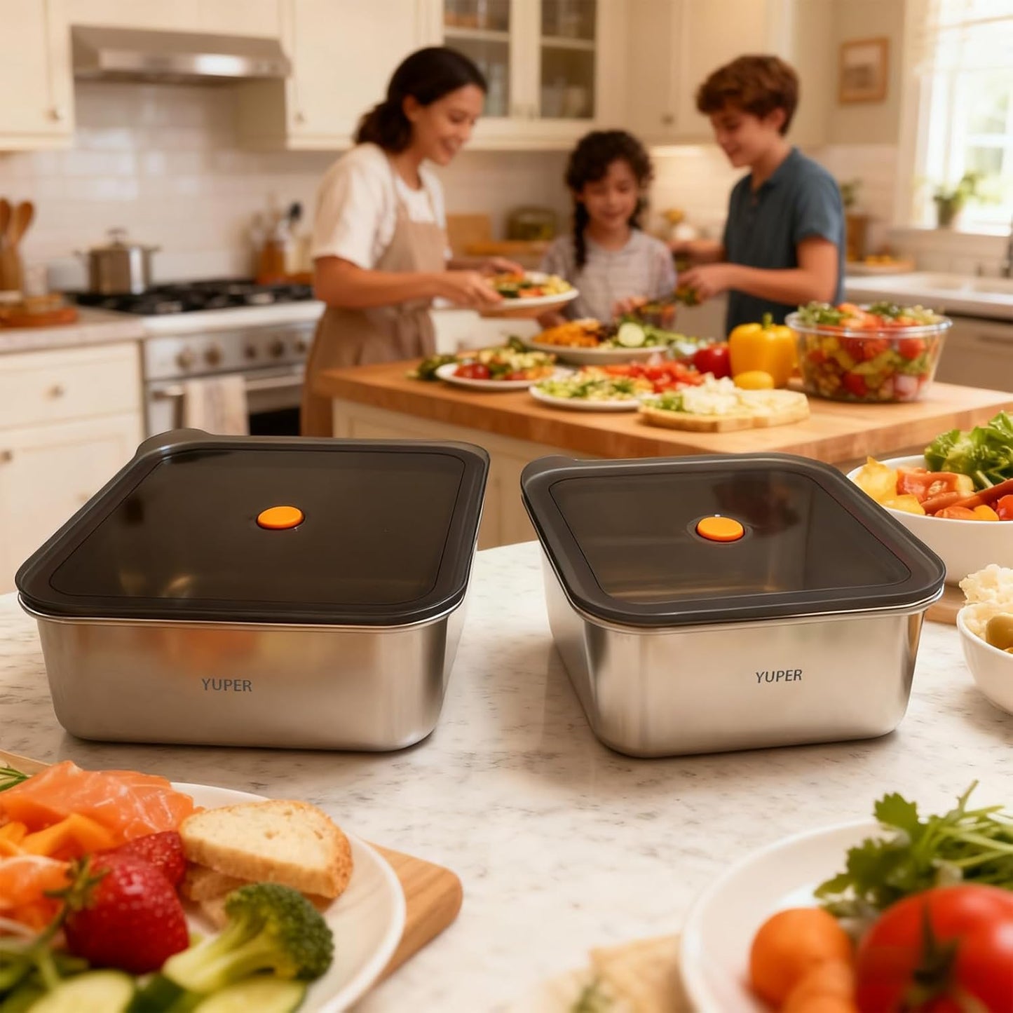 YUPER Stainless Steel Food Storage Containers, Large Meal Prep Container Sets with Lids, BPA Free, Leak Proof & Airtight, Microwave, Dishwasher, Fridge, Freezer & Oven Safe, 3 Pack (84+125+162OZ)