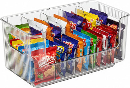 Clear Expandable Snack Organizer for Countertop,Adjustable Pantry Storage Bin with Removable Dividers,Large 6 Compartment Snack Container for Candy,Coffee Pods, Tea Bags,Drink Packets,Kitchen Counter