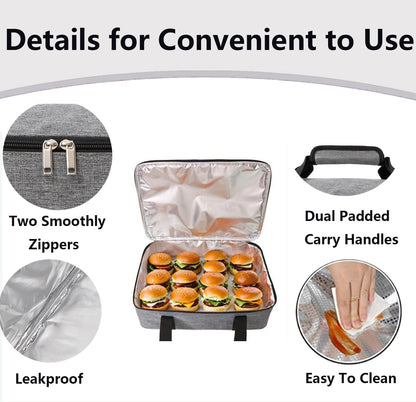 Lestyn Insulated Casserole Carrier Bag - Portable Reusable Food Transport Tote Bag Fits 9x13 Lasagna Baking Dish Pan to Keep Food Hot/Cold for Gathering/Potluck Parties/Cookout/Camping/Offices-Gray