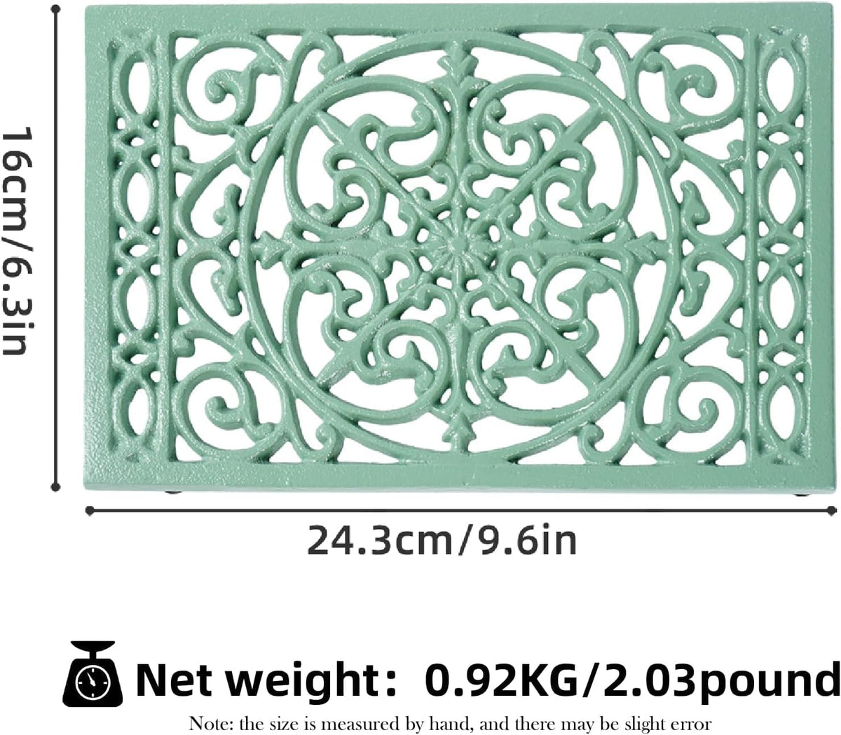 Notakia 9.6 x 6.3 Inch Cast Iron Trivet Set, Large Metal Trivets for Hot Dishes Pots Pans Decorative Kitchen Trivets, Heat-Resistant Trivet Mats for Quartz Countertops, Green Kitchen Accessories