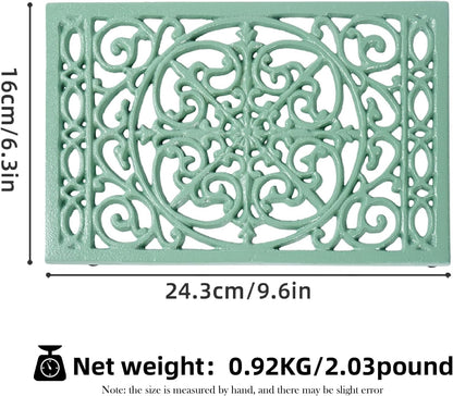 Notakia 9.6 x 6.3 Inch Cast Iron Trivet Set, Large Metal Trivets for Hot Dishes Pots Pans Decorative Kitchen Trivets, Heat-Resistant Trivet Mats for Quartz Countertops, Green Kitchen Accessories