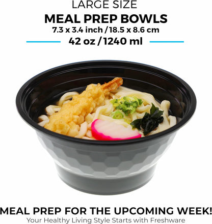 Freshware Meal Prep Containers [10 Pack] Bento Box, Food Storage Containers, Plastic Bowls with Lids for Soup and Salad, BPA Free, Stackable, Lunch Boxes, Microwave/Dishwasher/Freezer Safe (42 oz)