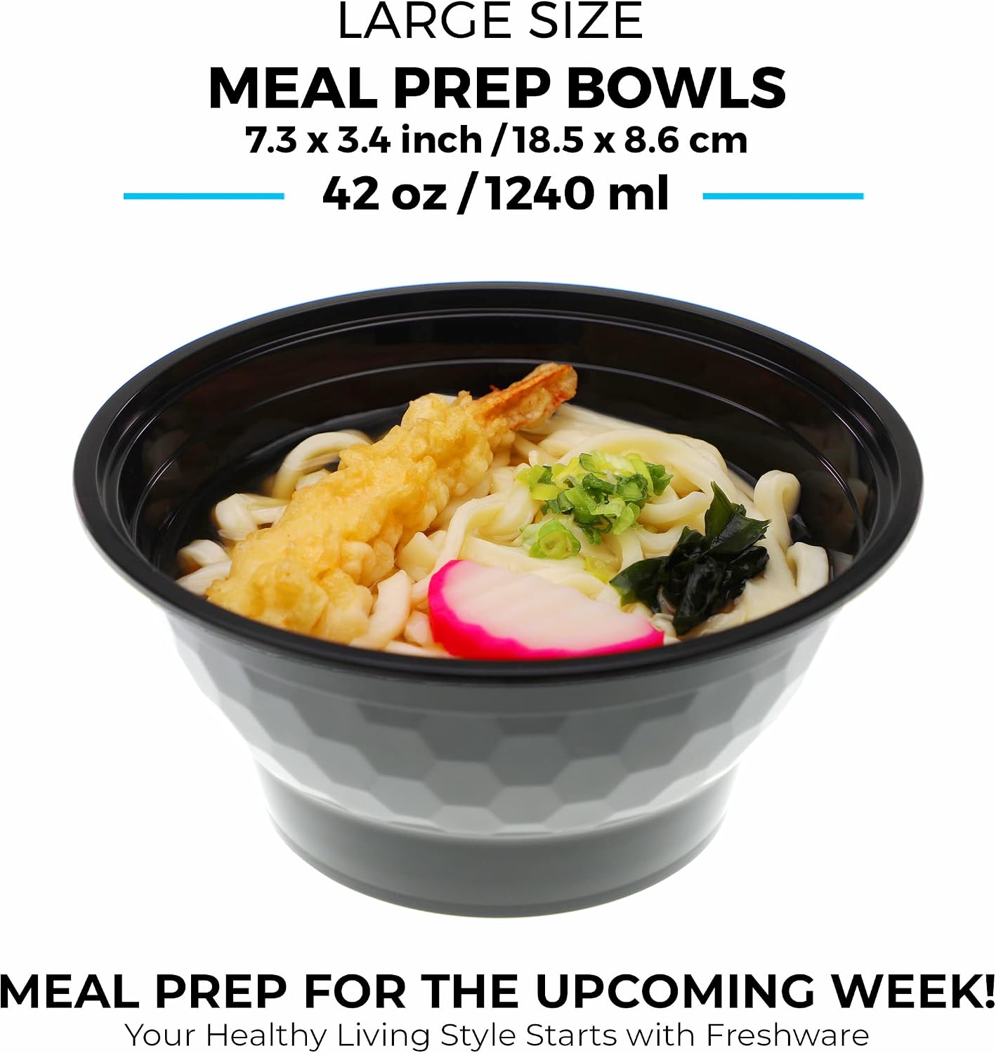 Freshware Meal Prep Containers with Lids [10 Pack] Plastic Bowls for Soup and Salad, Food Storage Bento Box, BPA Free, Stackable, Lunch Boxes, Microwave/Dishwasher/Freezer Safe (42 oz)