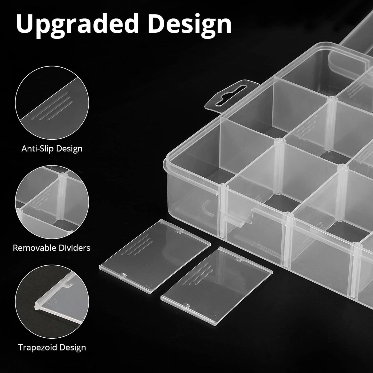 Exptolii 15 Large Grids Plastic Organizer Box with Dividers, 2 Pack Clear Compartment Container Storage for Washi Tapes Beads Crafts Jewelry Fishing Tackles, Size 11 x 6.3 x 2.2 in