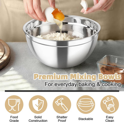 TeamFar Mixing Bowls, Stainless Steel Nesting Salad Bowls with Airtight Lids Set, For Serving/Mixing/Storing, Healthy & Long-lasting, Dishwasher Safe & Easy Clean, 4.6/3 / 1.5 QT, Colorful