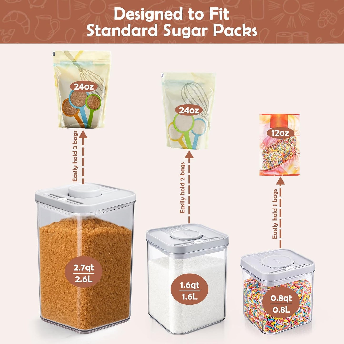 Mity rain Airtight Brown Sugar Container 2.8Qt/2600ml - Moisture-Proof Kitchen & Pantry Brown Sugar Keeper Container Airtight Saver Storage for Flour, Baking Supplies, Coffee with Locking Lid