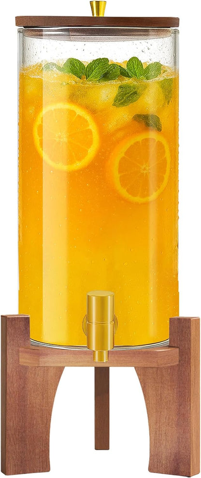 Glass Drink Dispenser,1.5 Gallon Beverage Dispenser with Stand,Lemonade Dispenser with Stainless Steel Faucet,Drink Dispensers for Parties, Bars and Home (Cross Stand)