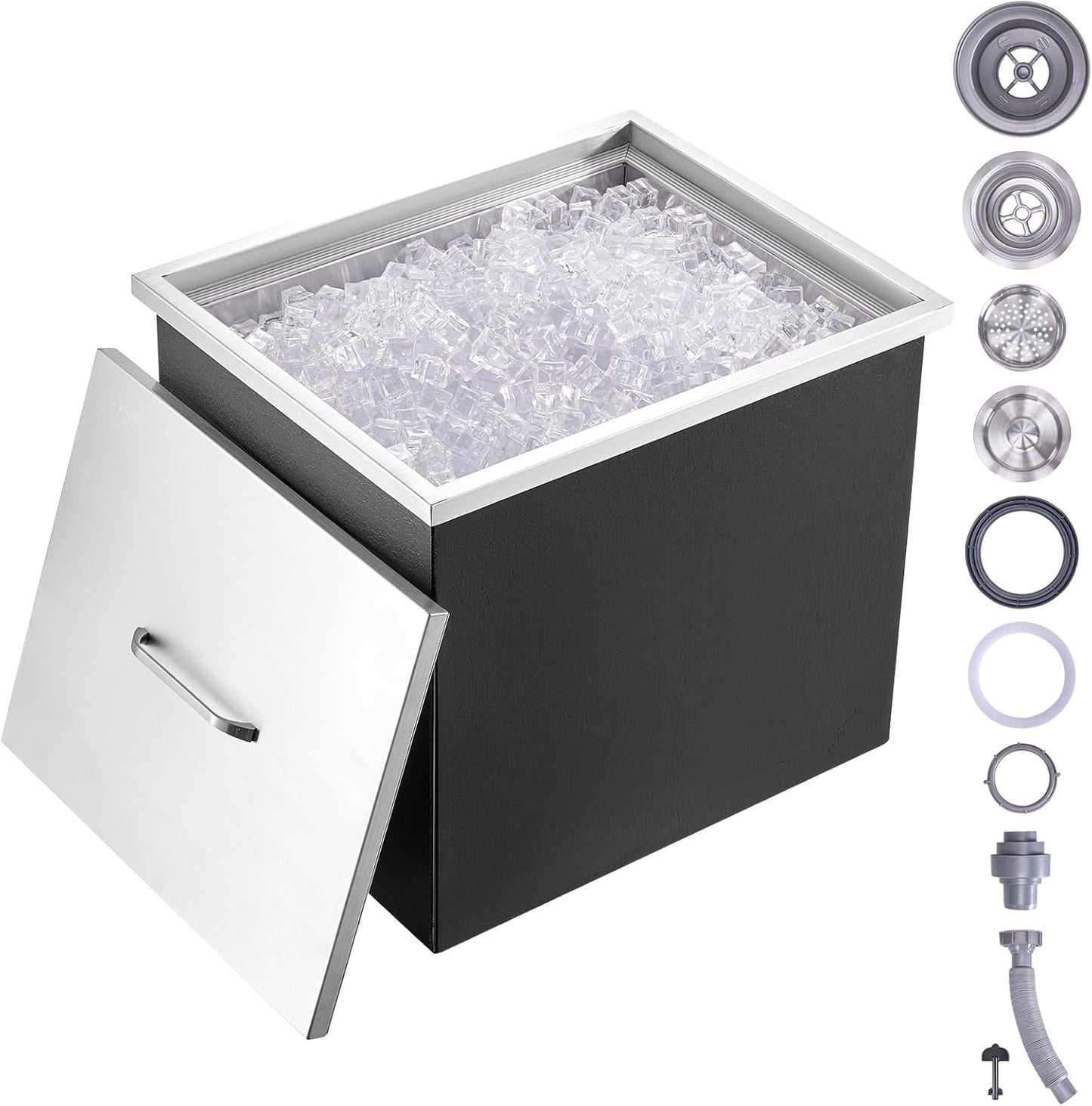 Happybuy Drop in Ice Chest 18L x 12W x 14.5H Inch Stainless Steel Ice Cooler with Sliding Cover Drop in Ice Bin Included Drain-Pipe and Drain Plug for Cold Wine Beer