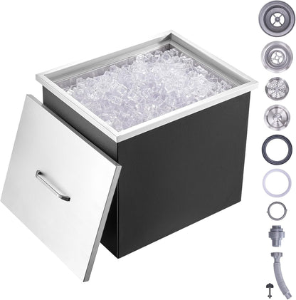 Happybuy Drop in Ice Chest 18L x 12W x 14.5H Inch Stainless Steel Ice Cooler with Sliding Cover Drop in Ice Bin Included Drain-Pipe and Drain Plug for Cold Wine Beer