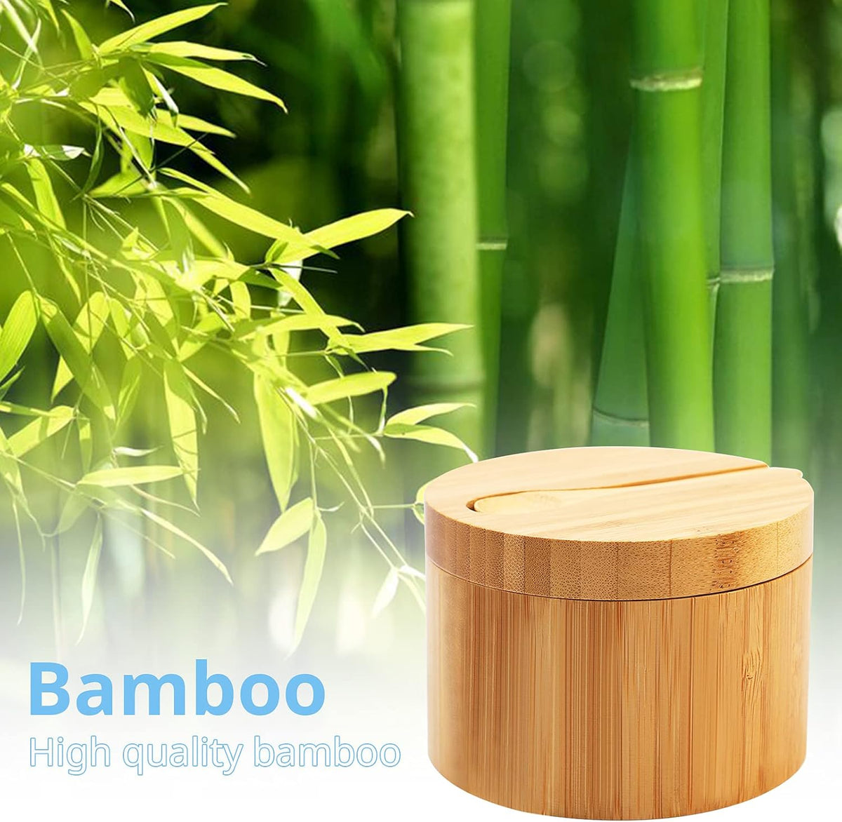 HTB Bamboo Salt Cellar with Mini Spoon and Magnetic Swivel Lid