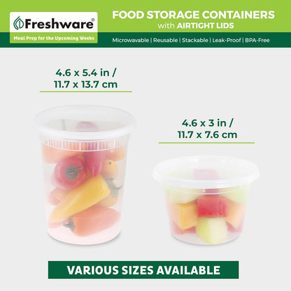 Freshware Food Storage Containers [24 Set] 32 oz Plastic Deli Containers with Lids, Slime, Soup, Meal Prep Containers, BPA Free, Stackable, Leakproof, Dishwasher and Freezer Safe, Translucent
