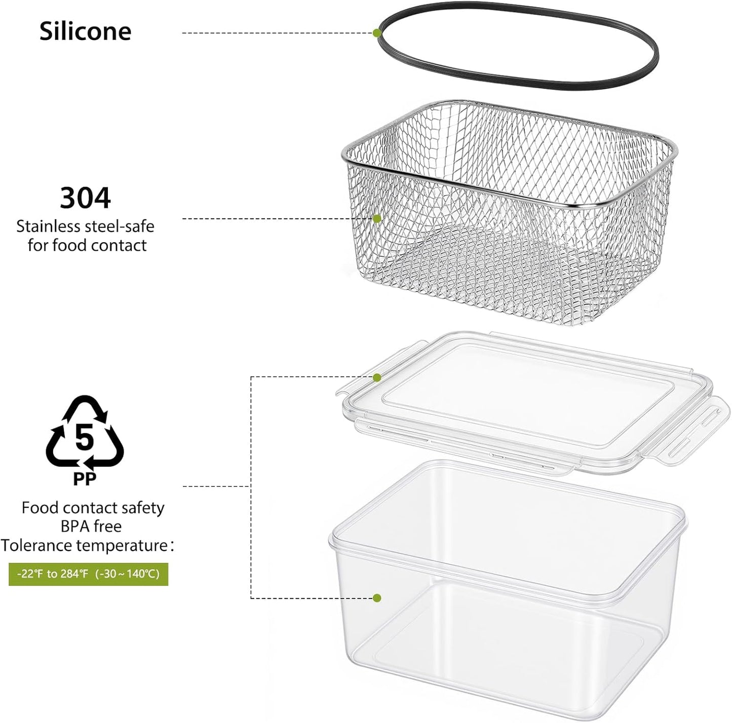 5 PCS Large Fruit Containers for Fridge - Leakproof Food Storage Containers with Removable Colander - Dishwasher & microwave safe Produce Containers Keep Fruits, Vegetables, Berry, Meat Fresh longer