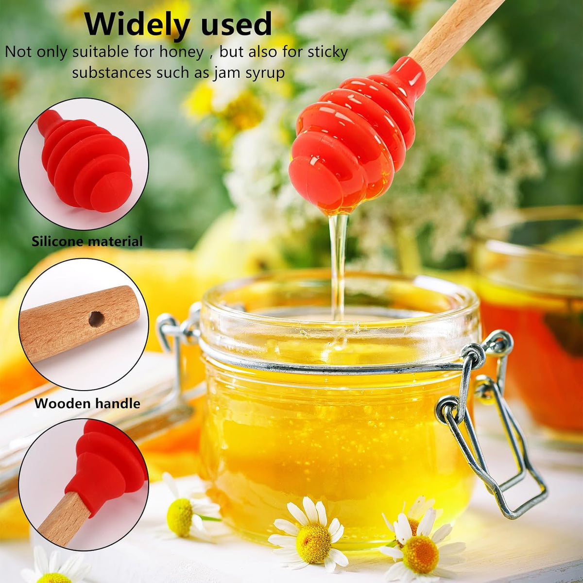 Tbestmax 8 Pcs Silicone Honey Dipper Sticks, 6.7 inch