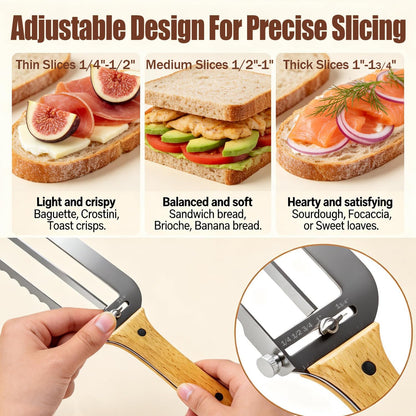Adjustable Bread Slicer for Perfect Slices - Bread Knife for Homemade Bread with Thickness Guide - Premium Sharp Stainless Serrated Blade for Sourdough Baguettes Bagels Loaves