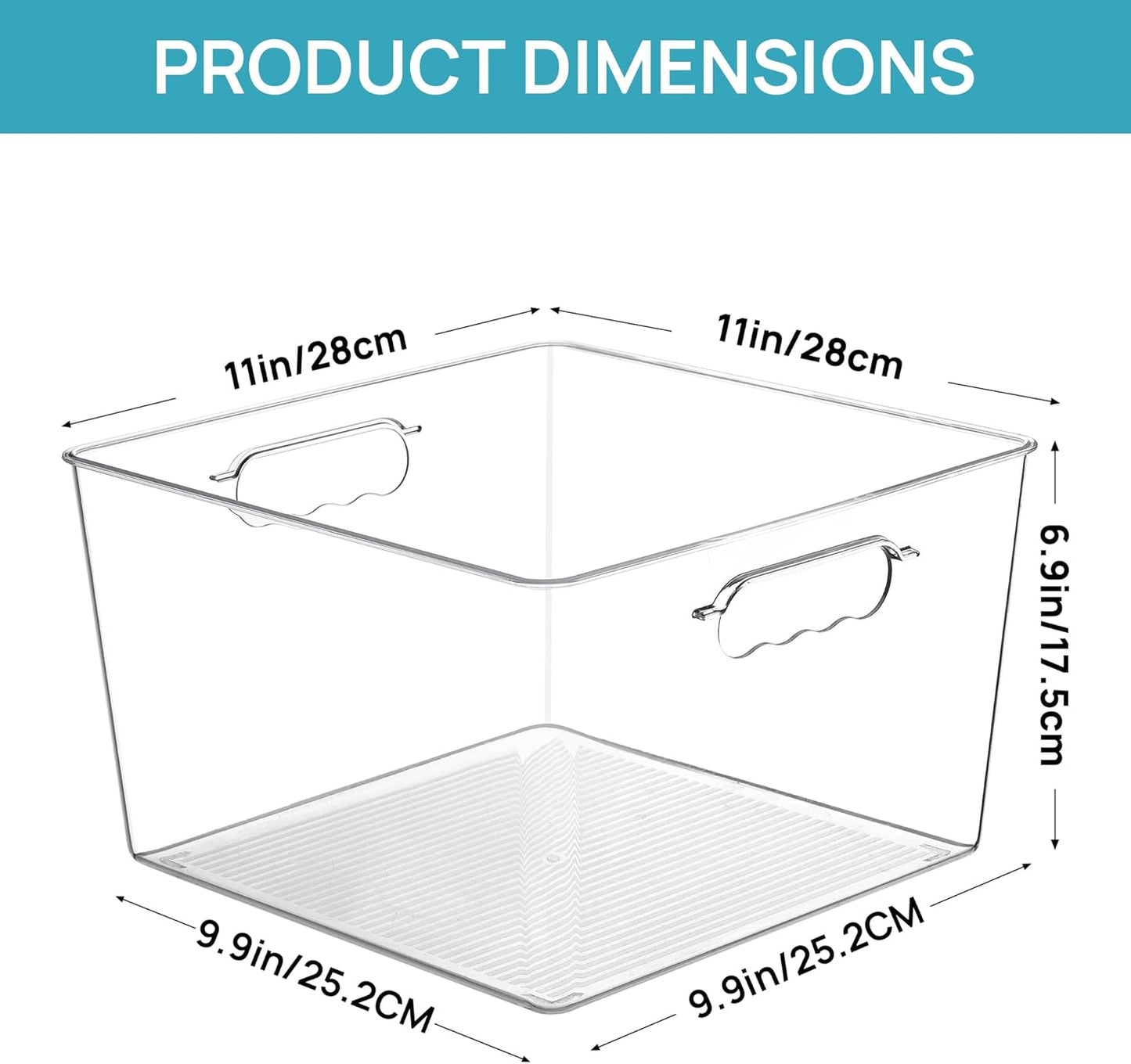 Vtopmart 4 Pack Extra Large Clear Plastic Storage Bins,11x11 Cube Acrylic Organizer Square Containers with Handle for Pantry,Closet,LaundryRoom,Kitchen,Bathroom,UnderSink Organization