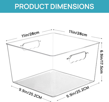 Vtopmart 4 Pack Extra Large Clear Plastic Storage Bins,11x11 Cube Acrylic Organizer Square Containers with Handle for Pantry,Closet,LaundryRoom,Kitchen,Bathroom,UnderSink Organization