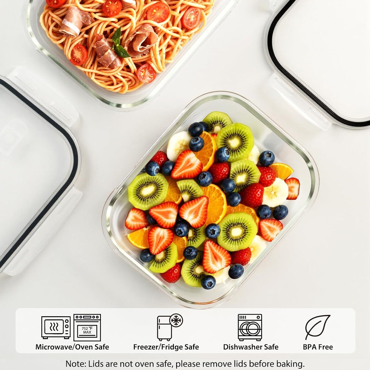 Freshmage 2 Pack 76.4oz Large Glass Storage Containers with Air Vent Lids, 9.5 Cup Glass Food Storage Container for Meal Prep, Lunch, Baking, Food Serving, Oven, Dishwasher & Freezer Safe, BPA-Free