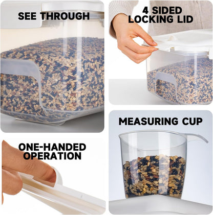 LivLab Mker Rice Storage Container 20 lbs & 10 lbs - 15 lbs & 7.5 lbs Flour Dispenser with Wheel & Measuring Cup, Kitchen Prganizers for Dry Food Storage Container, White