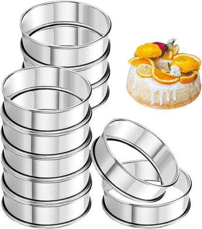 Uncle Jack 10 Pcs Stainless Steel English Muffin Rings, 3.14 Inch Crumpet Rings, Double Rolled, Nonstick, for Frying Eggs, Kitchen Baking, Silver