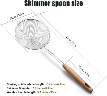 IQCWOOD Spider Strainer with Wood Handle - 5.5 Inch Fryer Scoop