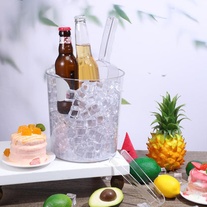 Norme 18 Pcs Plastic Ice Bucket for Parties 5L Clear Wine Bottle Chiller with Handles Round Beverage Tub with Plastic Ice Scoop and Plastic Buffet Serving Tongs Mini Serving Utensil Tongs for Beer