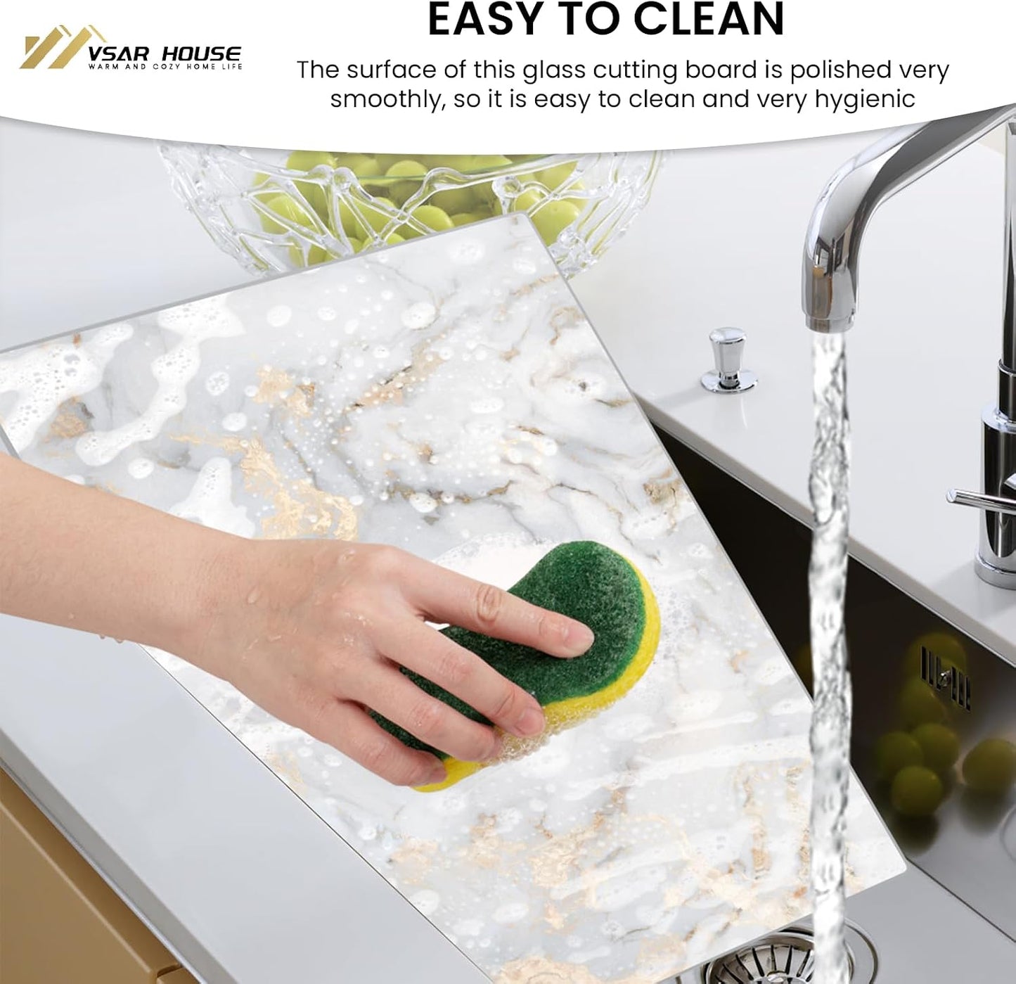 Tempered Glass Cutting Boards for Kitchen, Set of 2 Gold Glass Chopping Boards, 16"x12" & 12"x8" Cutting Boards With NonSlip Feet, Scratch Resistant, Heat Resistant, Easy to Clean