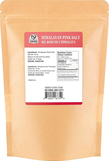 52USA Himalayan Pink Salt, Coarse Grain 1 lb, Salt for Grinder Refill