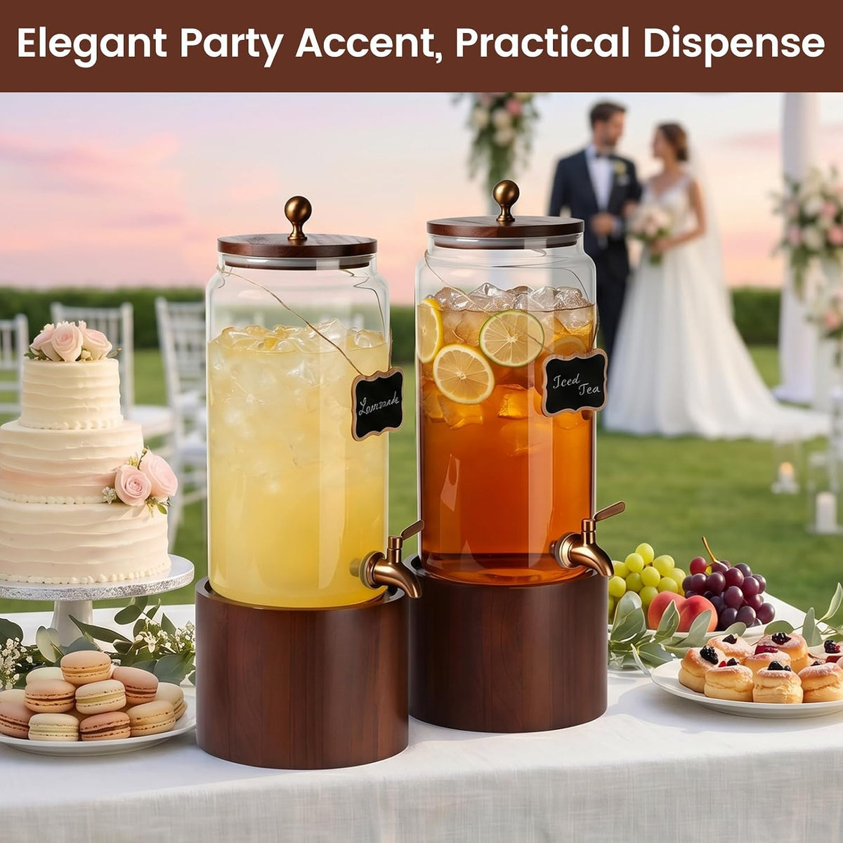 2 * 1 Gallon Glass Drink Dispenser for Parties Beverage Dispenser