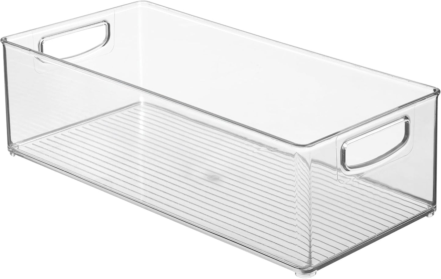 Plastic Stackable Pantry Bin - Organizer Bin with Handles for Cabinets or Fridge - Set of 4 - Clear