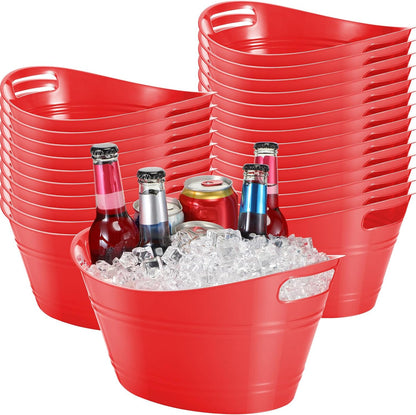 Norme 24 Pcs Oval Storage Tub with Handles, 4.5l Plastic Ice Buckets Bulk for Wine Beer Champagne Drink Cooler Beverage Storage Tub for Parties BBQ Weddings Party Outdoor Celebration(Blue & Red)