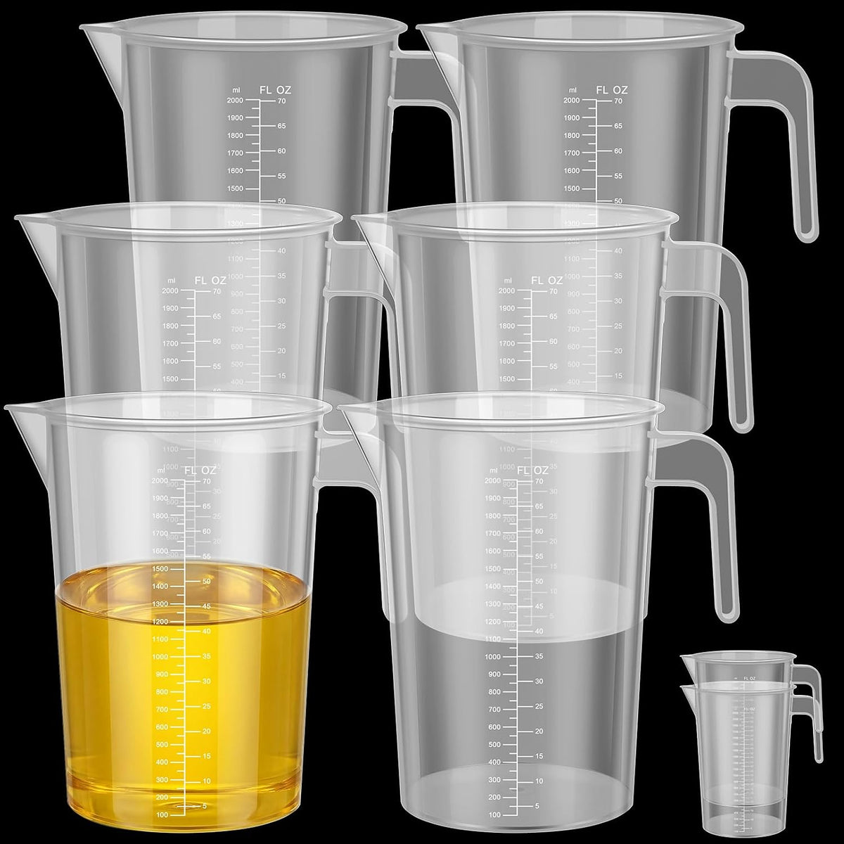 6 Pack 2 Liters/2000 ml Plastic Measuring Pitchers Graduated