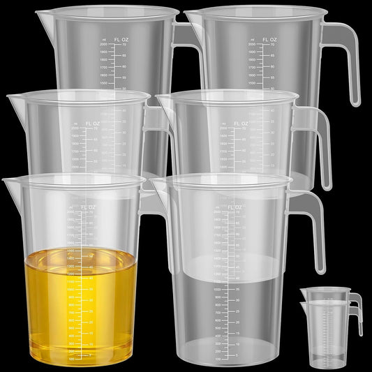 6 Pack 2 Liters/2000 ml Plastic Measuring Pitchers Graduated