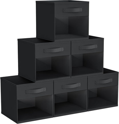 DIMJ Storage Cubes, 11x 11 inch Cube Storage Bin, 6 Pack Closet organizers and storage Bins with Window, Collapsible Baskets with Handle for Shelves, Clothes, Toys, Books (Grey)