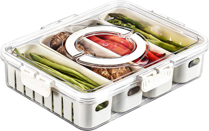 Sallim Divided Serving Tray with Lid and Handle - 4 Compartments Lightweight Snackle Box for Snack, Veggies, Fruits and Nuts