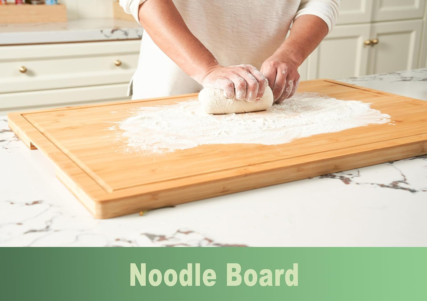 Bamboo Cutting Board for Kitchen, 18" Large Wood Charcuterie Cheese Board, Wooden Chopping Block with Side Handles and Juice Grooves