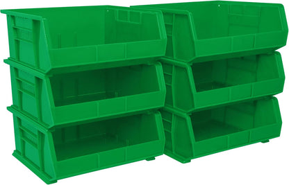 Akro-Mils 30250 AkroBins Plastic Storage Bins, Space-Saving Stackable Bins for Garage, Pantry, Craft Organization, 15" x 16" x 7", Black, 6-Pack