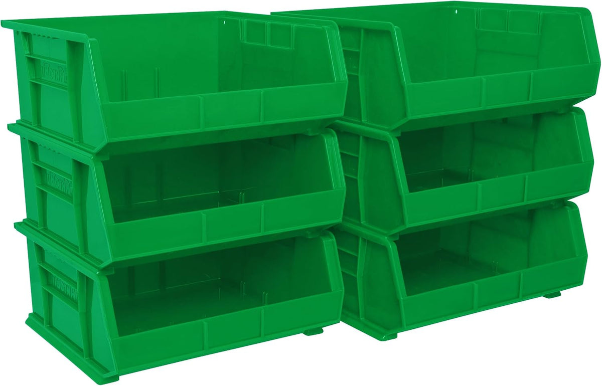 Akro-Mils 30250 AkroBins Plastic Storage Bins, Space-Saving Stackable Bins for Garage, Pantry, Craft Organization, 15" x 16" x 7", Black, 6-Pack