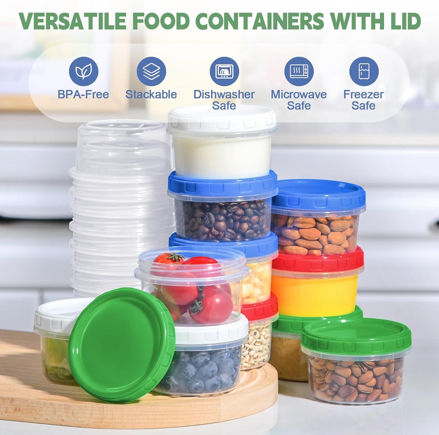 Freezer Storage Containers, 16 Pack 10 oz Plastic Food Storage Containers with Twist Top Lids, Meal Prep Containers for Soup Snack Fruit, BPA Free, Leakproof, Microwave & Dishwasher Safe