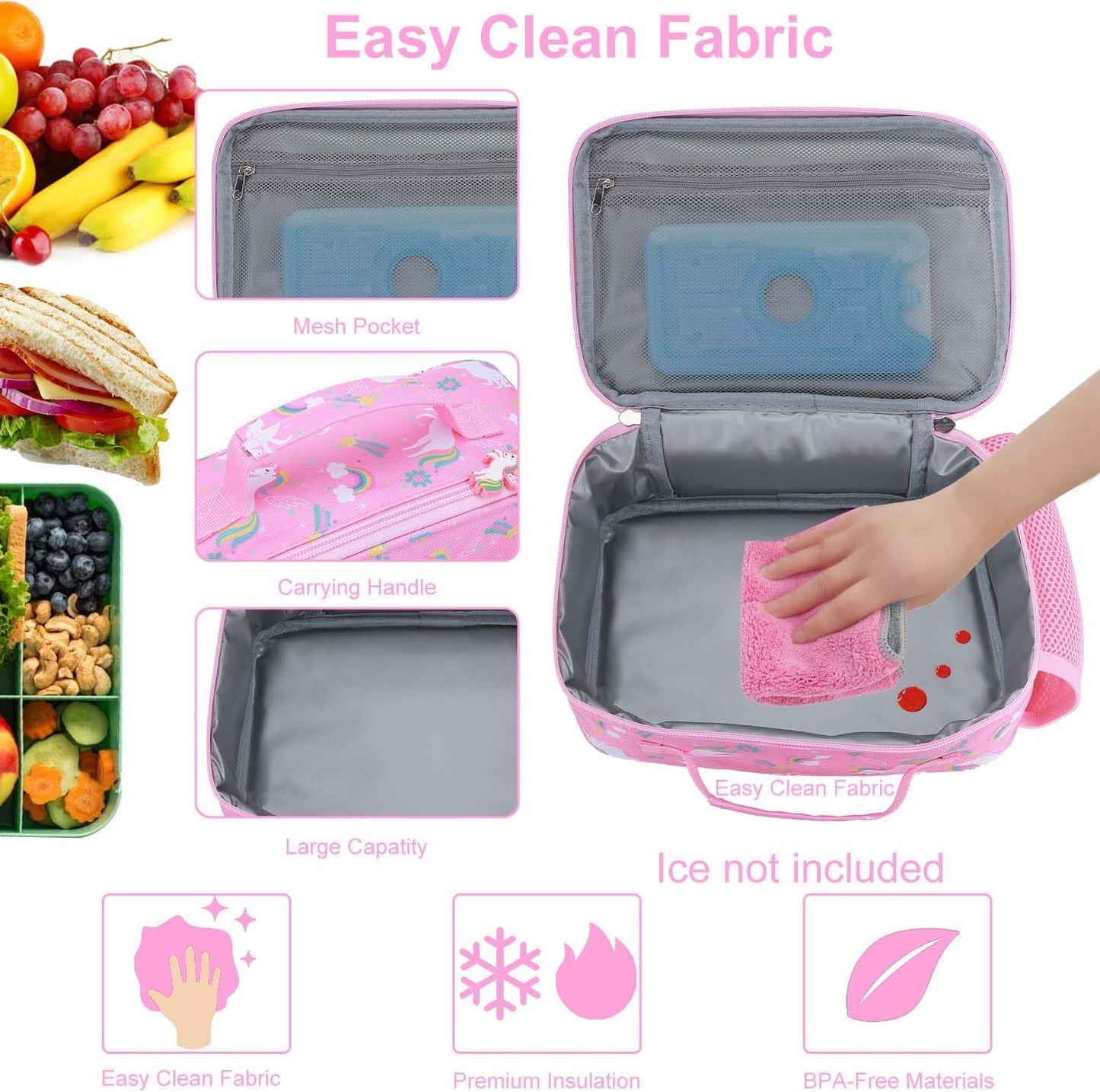 RHCPFOVR Kids Lunch Bag - Insulated Lunch Box for Boys Girls,Washable Lunch Bag and Reusable Toddler Leak-proof Lunchbox for School and Daycare - Colors A