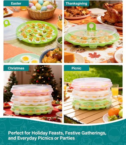 Deviled Egg Container with Lid, 3 Pack Stackable Deviled Egg Platter with Handle, 66-Slot Egg Carrier Tray for Fridge Storage, Easter, Christmas, Parties, Picnic, Dishwasher/Freezer Safe
