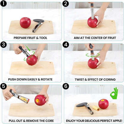 SCHVUBENR Premium Apple Corer Tool - Easy to Use and Clean - Sturdy Apple Core Remover with Sharp Serrature - Stainless Steel Corers for Apple and Pear - Core Fruits with Ease(Black)