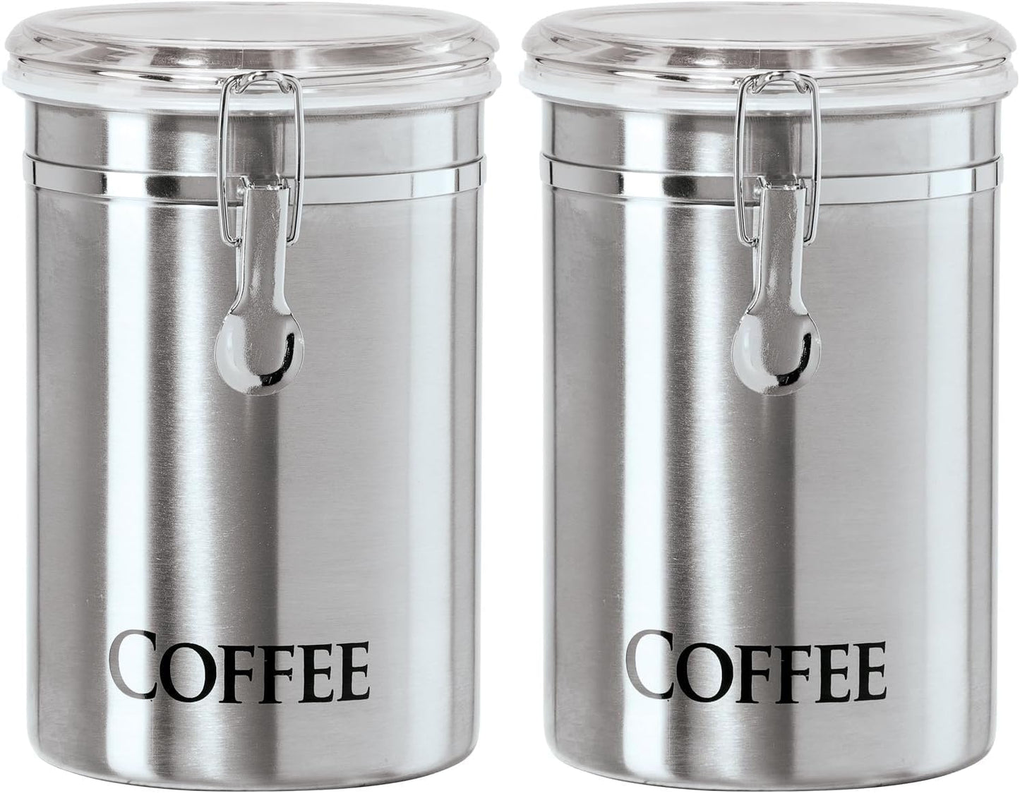 Oggi Stainless Steel Sugar Canister 62 fl oz - Airtight Clamp Lid, Clear See-Thru Top - Ideal Sugar Container for Countertop, Sugar Jar, Bulk Sugar Storage. Large Size 5" x 7.5".