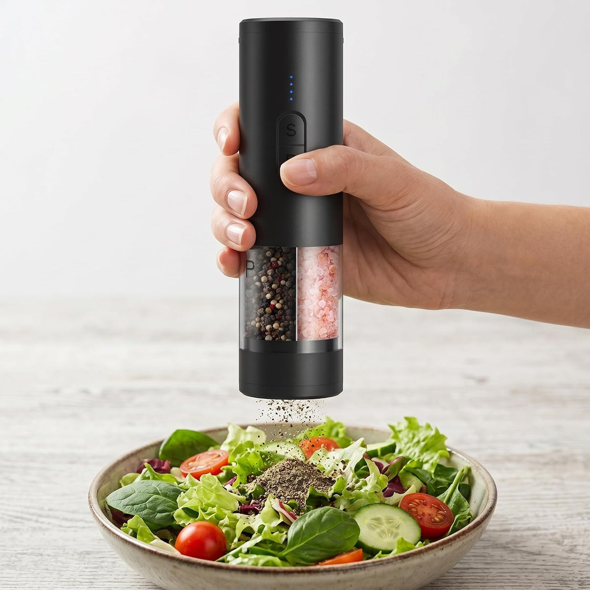 2 IN 1 Electric Salt and Pepper Grinder Set,Rechargeable (Black)