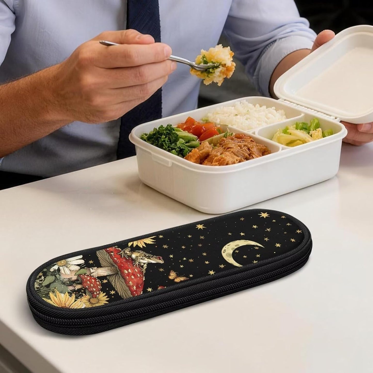 Travel Cutlery Set with Case for Kids Portable Utensil Case Reusable Silverware Pouch for School Travel Lunch Capybara Flower