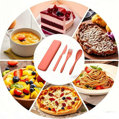 Reusable Utensils Set with Case, Wheat Straw Portable Spoon and Fork Set, Plastic Work School Kids Adults or Daily Use Cutlery Set - for Lunch Box Use Outdoor (Red)